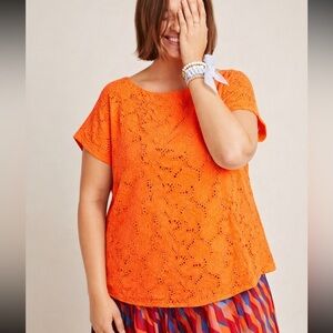Maeve by Anthropologie NWT Karine Orange Beaded Eyelet Lace Top Plus Size 18W